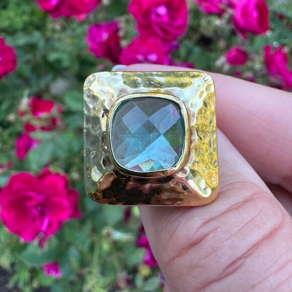 Ross-Simons 925 Sterling Silver Hammered Gold Tone Blue Ring Size 6.5 Vintage - Picture 13 of 14